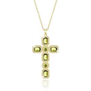 Cross Necklace Women Gold Charm Chain Moissanite Crystal August Birthstone